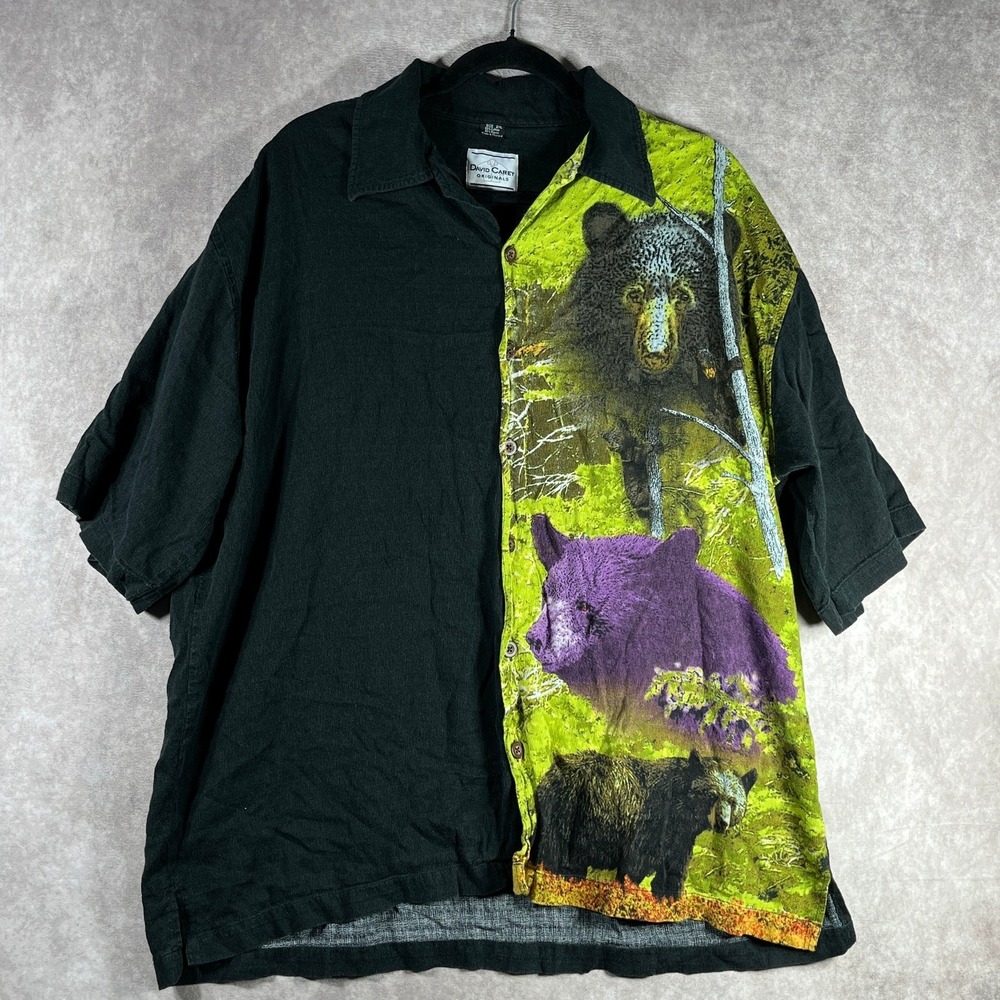 David Carey Originals Shirt Mens 2XL Black Bears Wildlife Animal Print Button Up